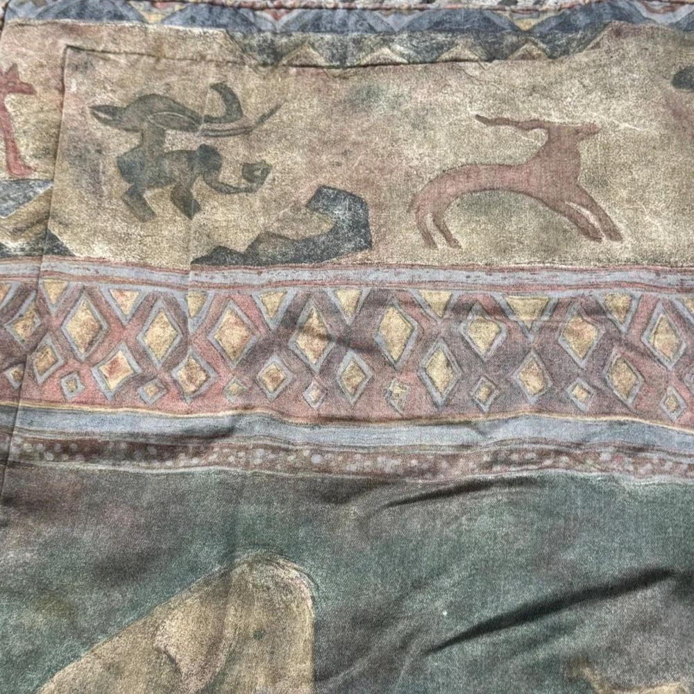 Vintage Mammoth‎ Cave Art Quilted Pillow Sham Prehistoric Tribal Earth Tones
